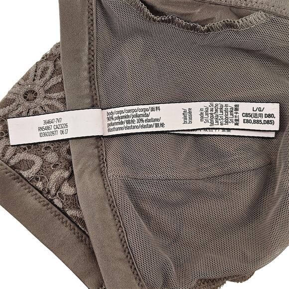 Victoria’s Secret Bralette Lace Wire Free Large Deep Taupe Front Close - Picture 3 of 4